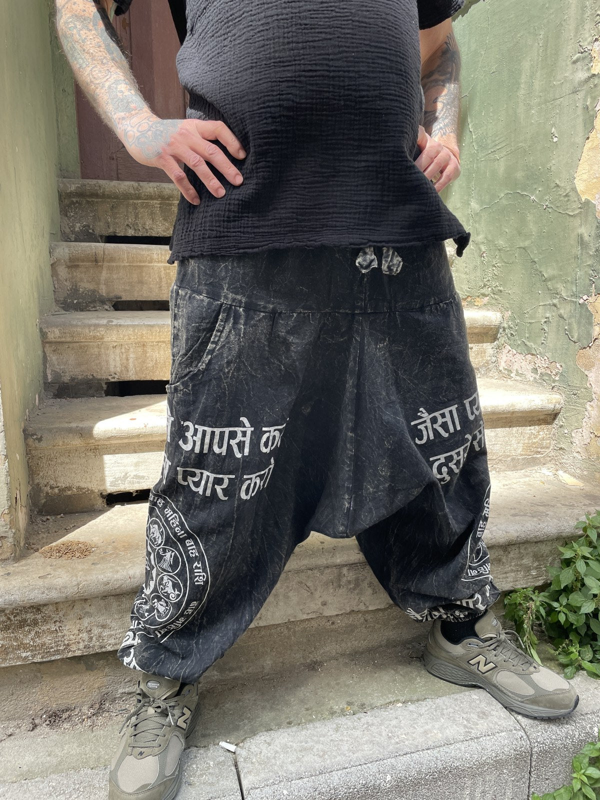 Unisex Nepal Yazılı Tasarım Şalvar Pantolon - Yeni Antrasit