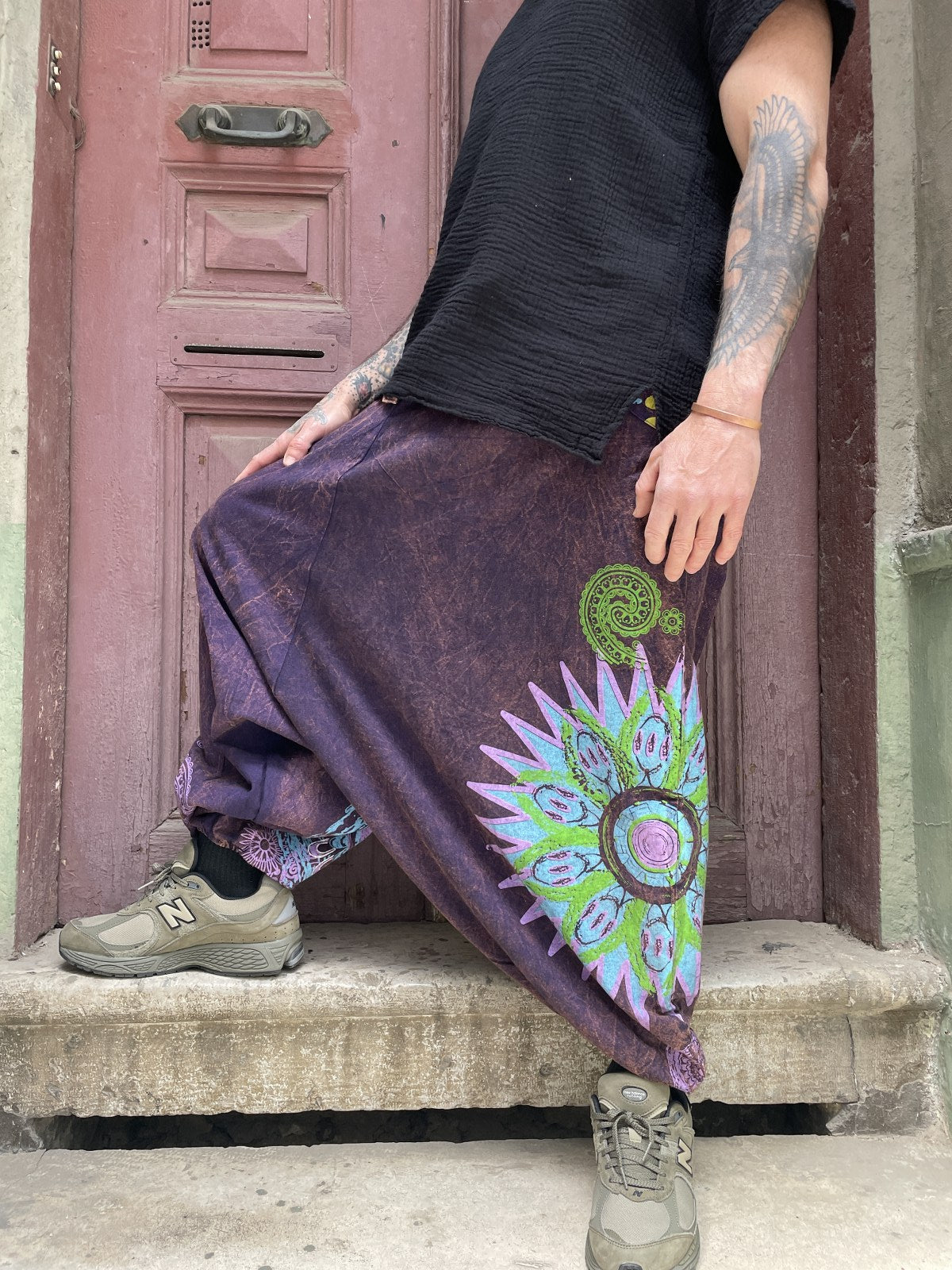 Unisex Nepal Mandala Desenli Şalvar Pantolon