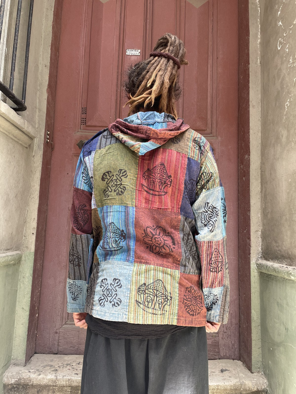 Nepal Patchwork Fermuarlı Erkek Gömlek - Mavi