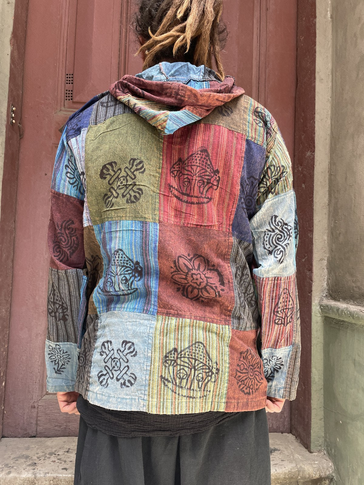 Nepal Patchwork Fermuarlı Erkek Gömlek - Mavi