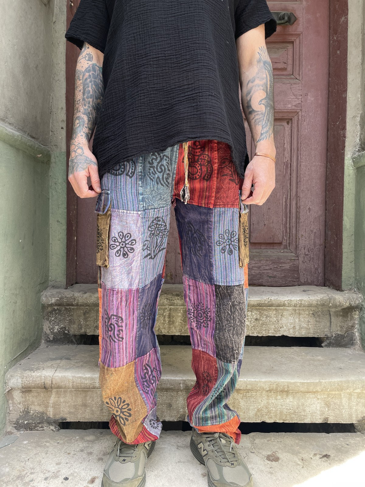 Unisex Bohem Nepal Patchwork Pantolon – Mor