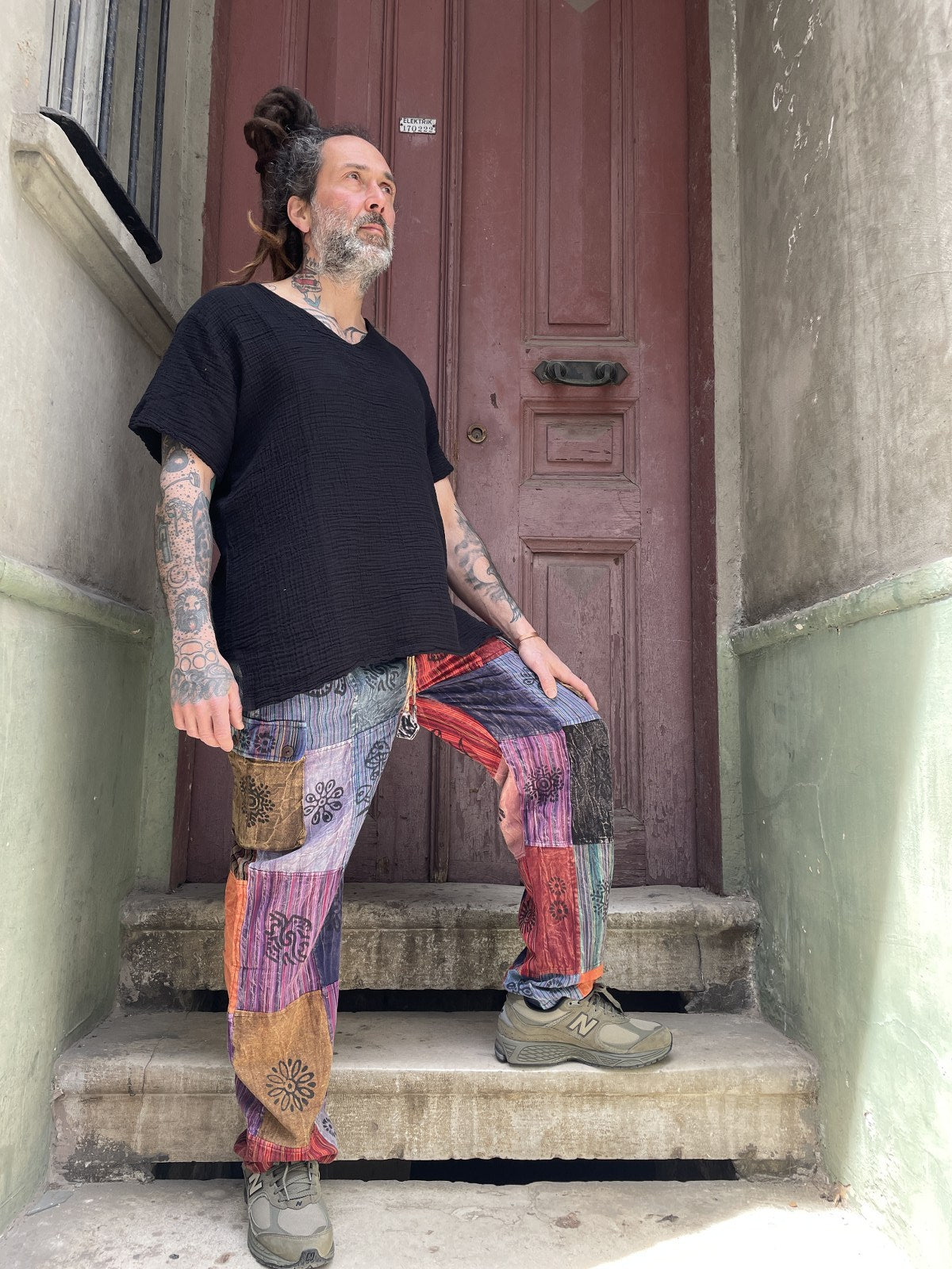 Unisex Bohem Nepal Patchwork Pantolon – Mor