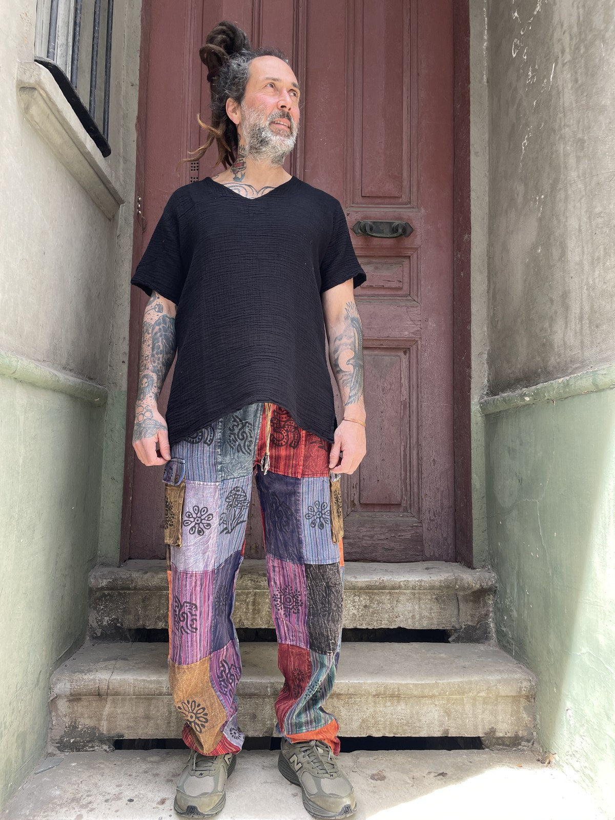 Unisex Bohem Nepal Patchwork Pantolon – Mor