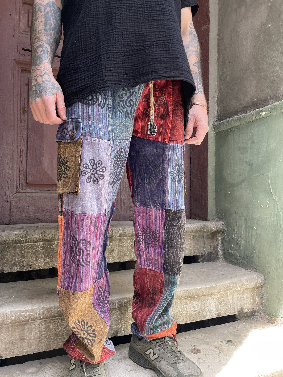 Unisex Bohem Nepal Patchwork Pantolon – Mor