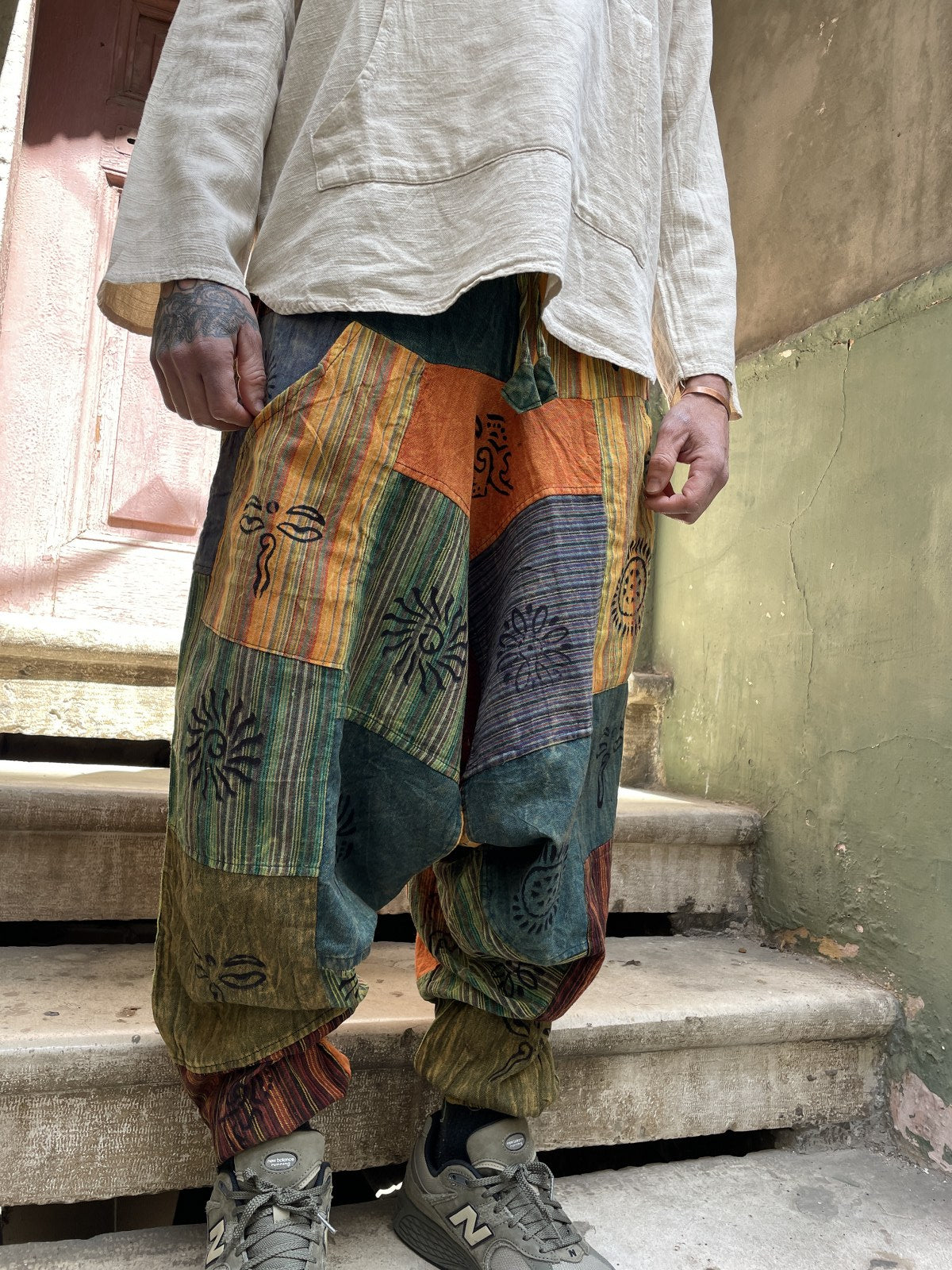 Nepal Patchwork Sarı Yeşil Kadın Pantolon