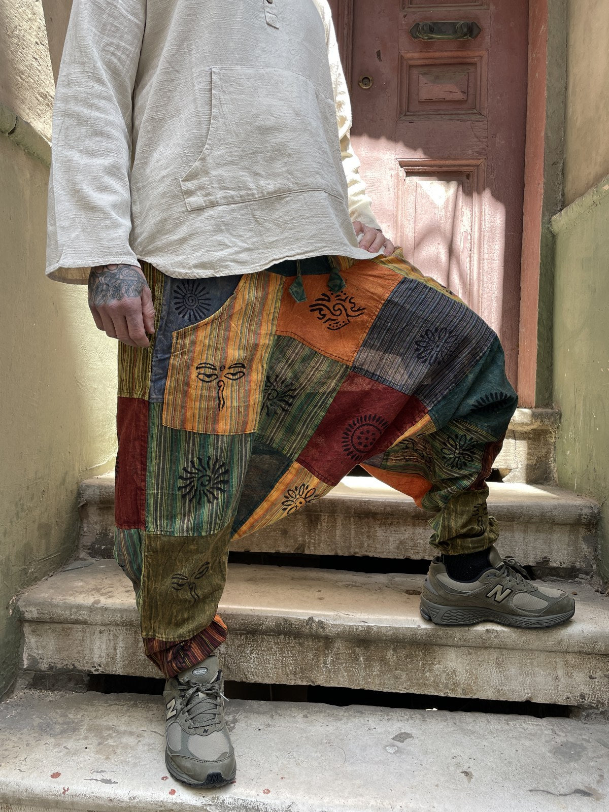 Nepal Patchwork Sarı Yeşil Kadın Pantolon