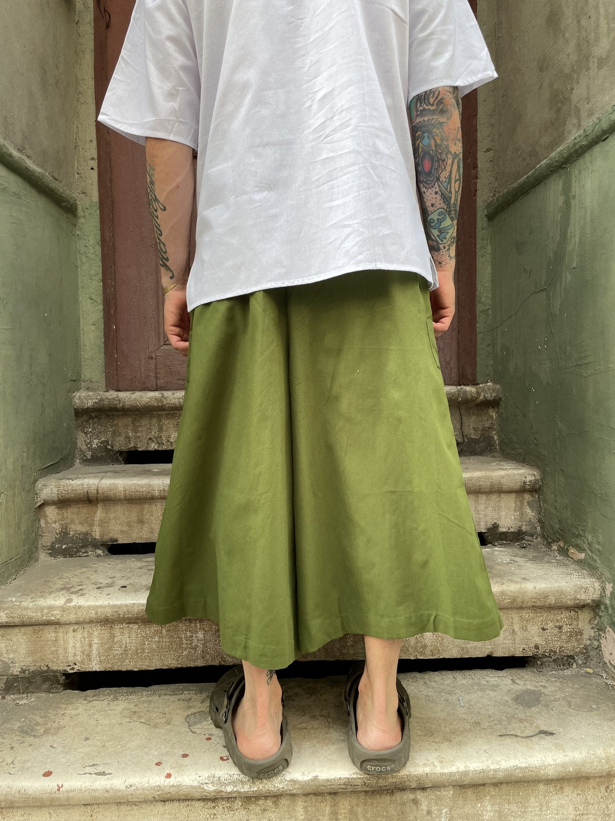 Bohem Yeşil Bol Paça Salaş Erkek Pantolon