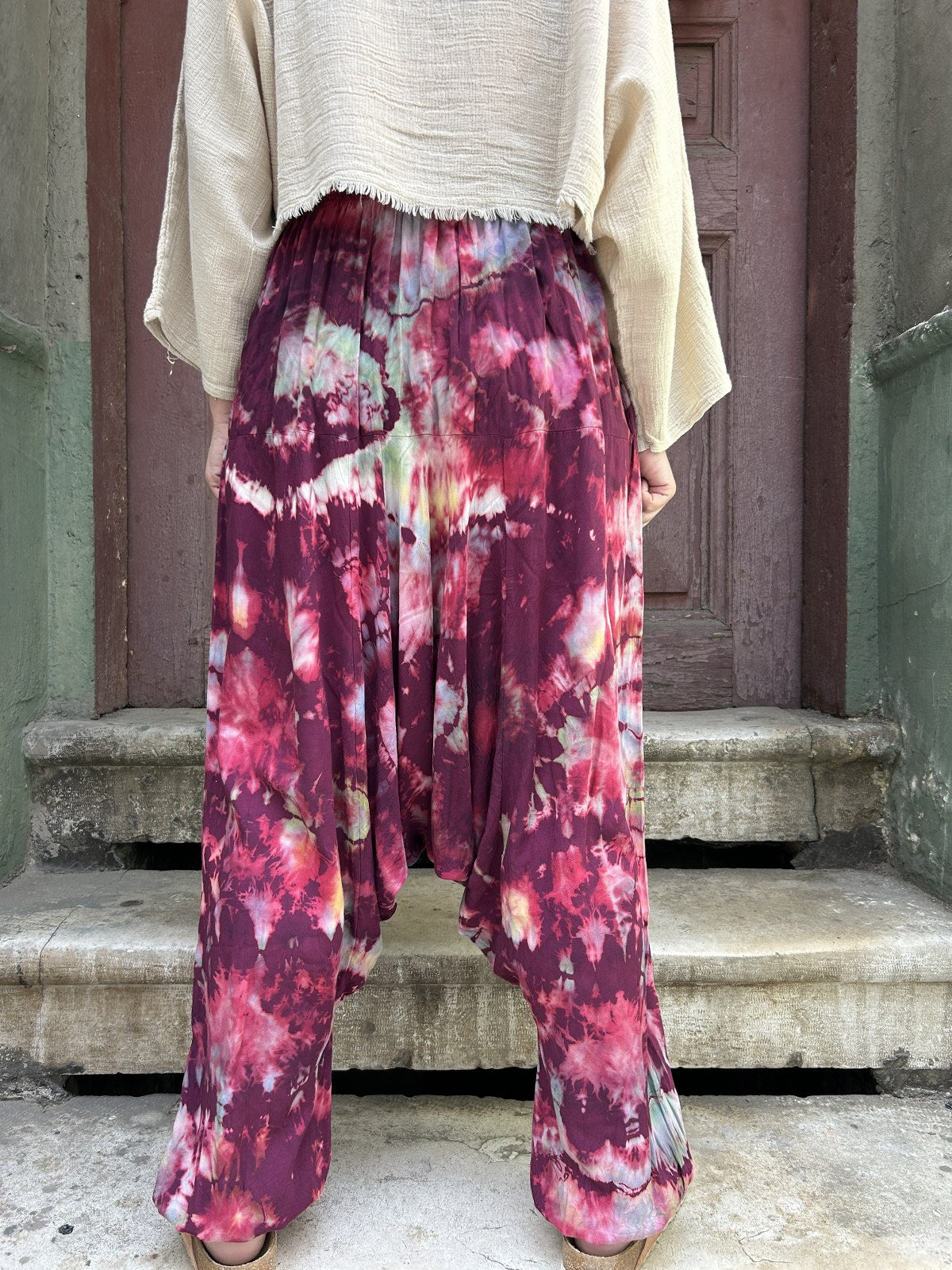 Batik Bordo Krem Kadın Pantolon Şalvar