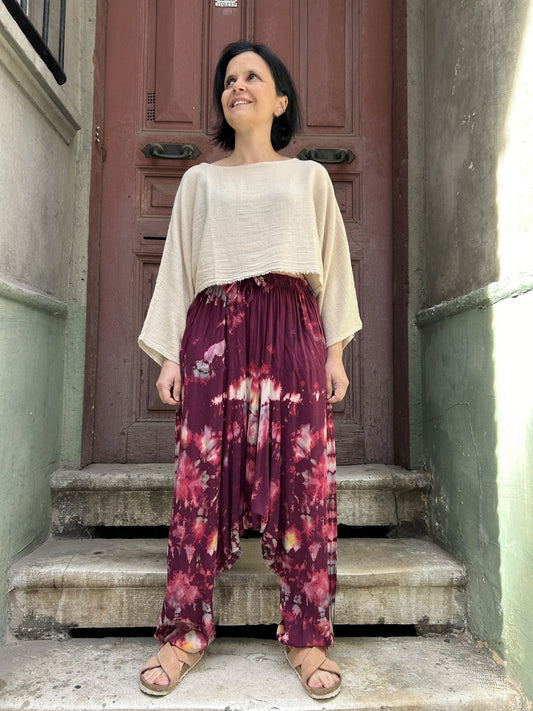 Batik Bordo Krem Kadın Pantolon Şalvar
