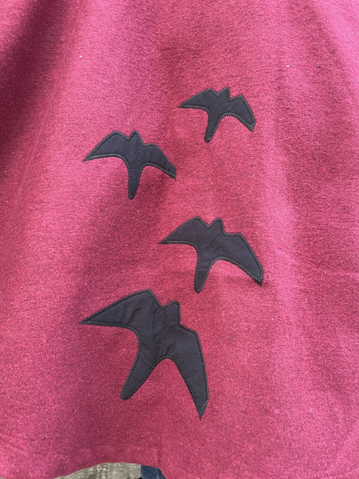 Unisex Bordo Bohem Kuşlu Panço Kaban Mont