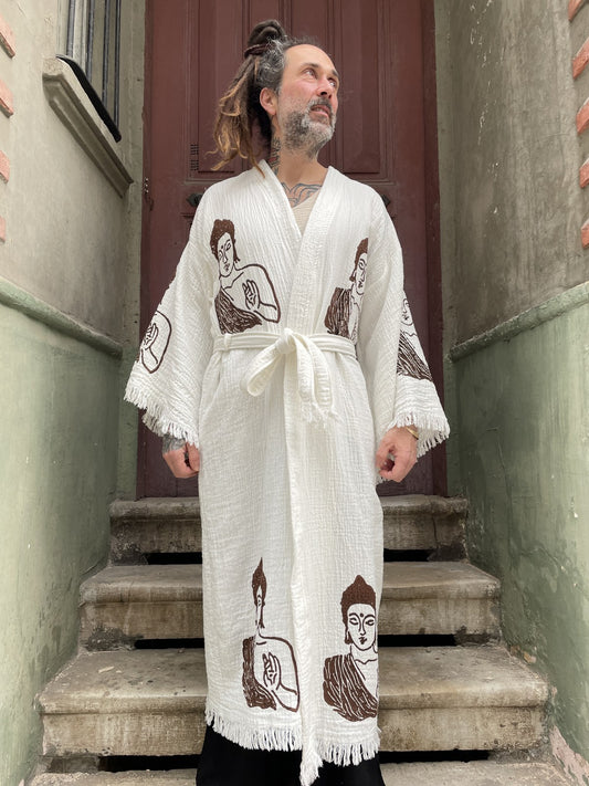 Festival Buddha Uzun Erkek Kimono Kaftan Ceket Bornoz