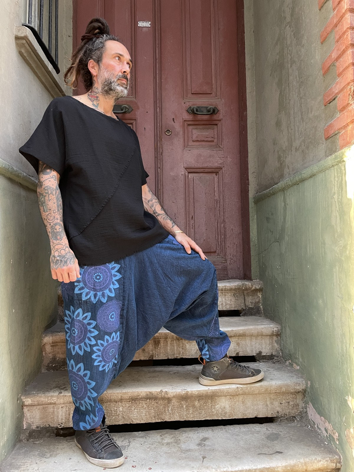 Unisex Nepal Mandala Desenli Bol Şalvar Pantolon