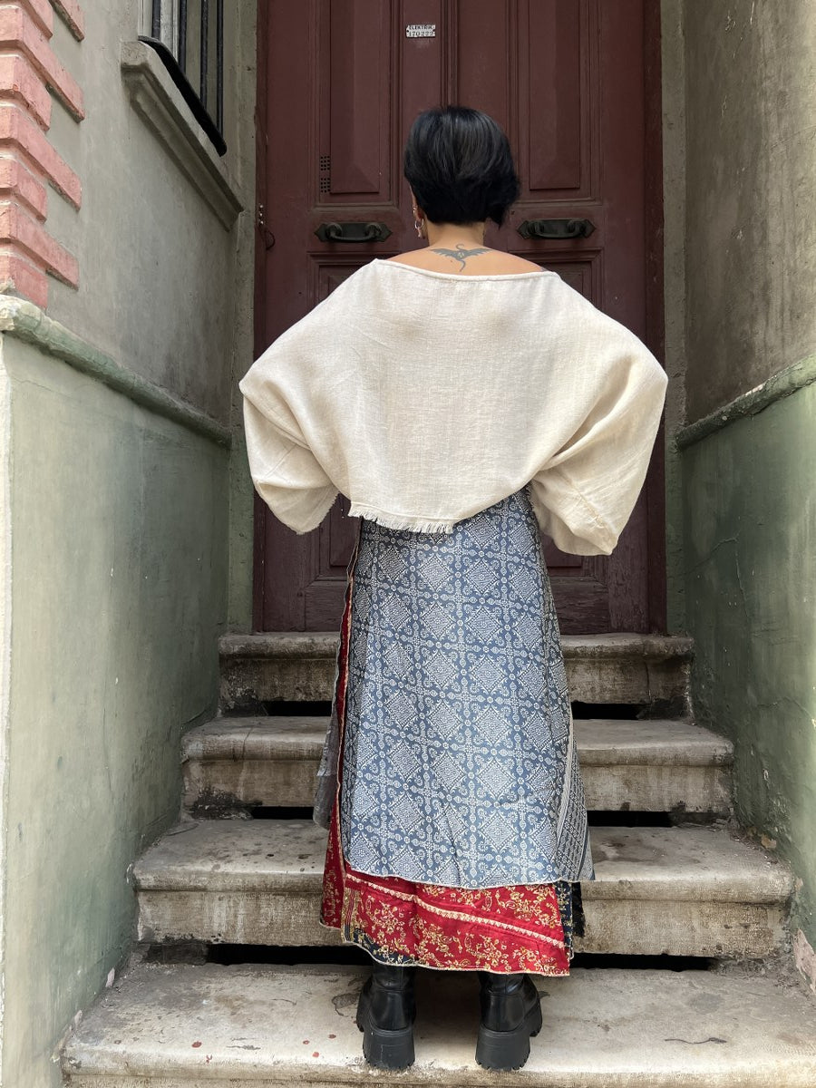 Nepal Çift Taraflı İpek Etek – Mavi Paisley