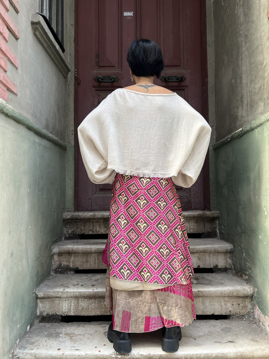 Bohem Nepal Çift Taraflı Desenli Bağlamalı İpek Etek