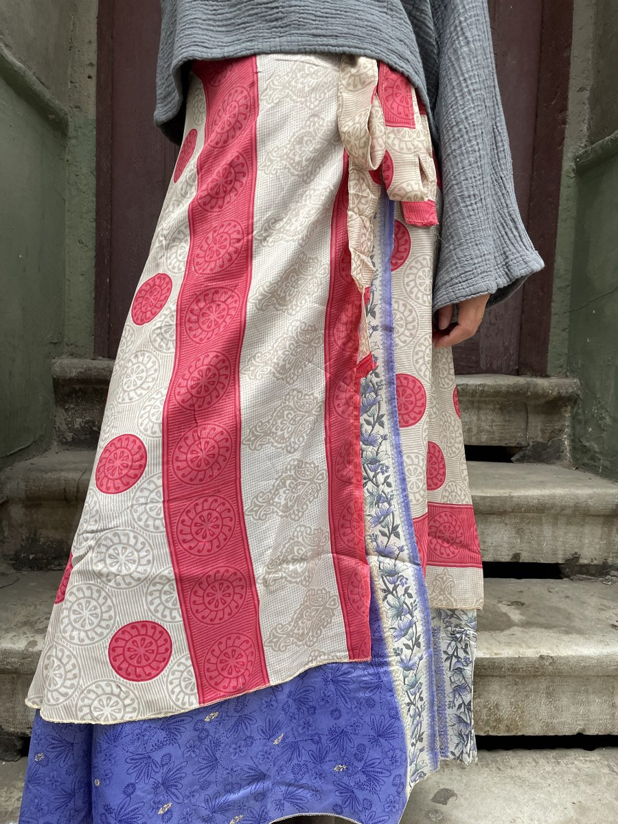 cift_Tarafli_Nepal_ipek_Etek_Yuvarlak_Desenli_Pembe_Bej_Bohem_Tarz