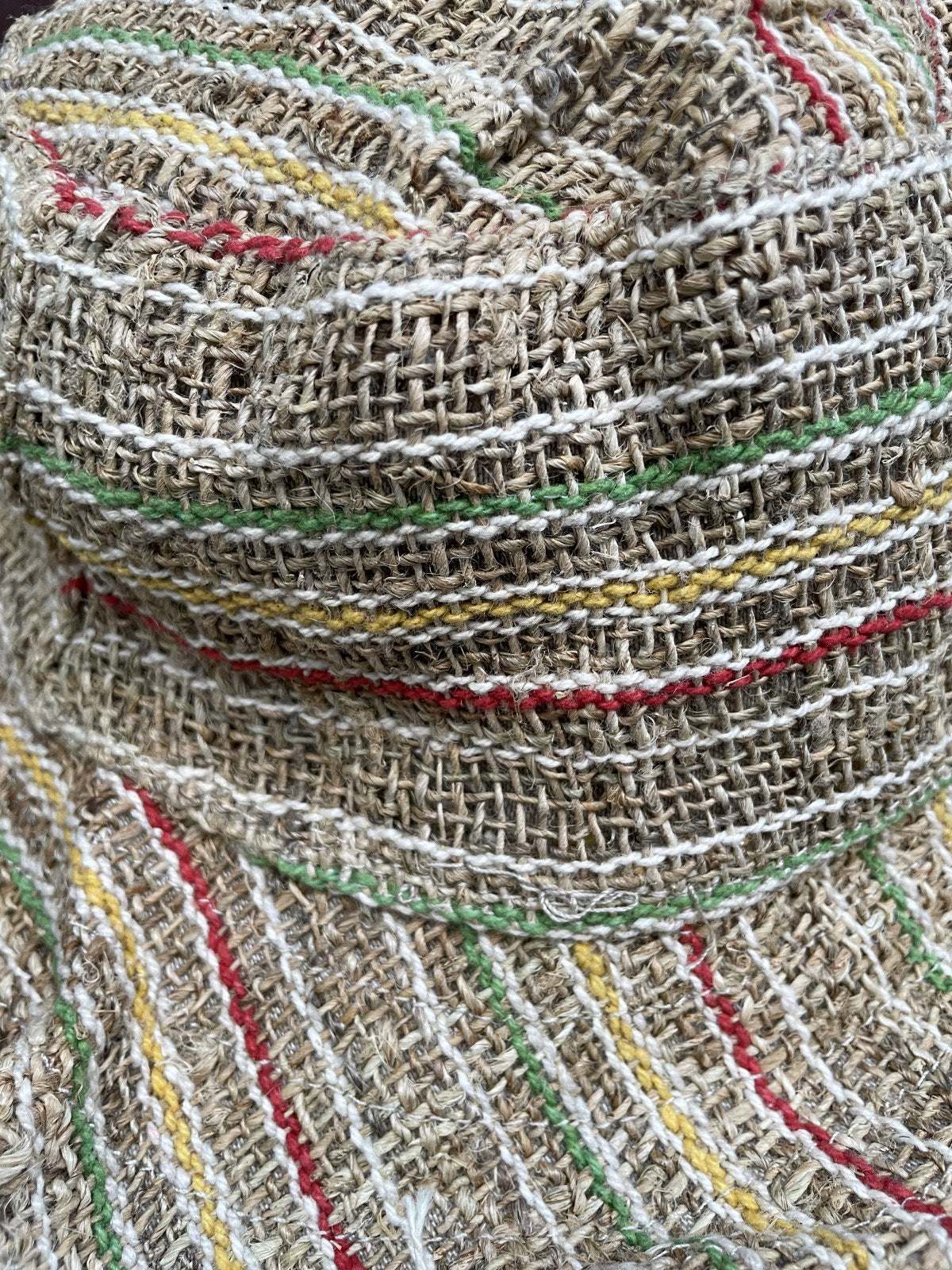 %100 Hemp El Dokuması Bohem Şapka – Renkli Çizgili Desen