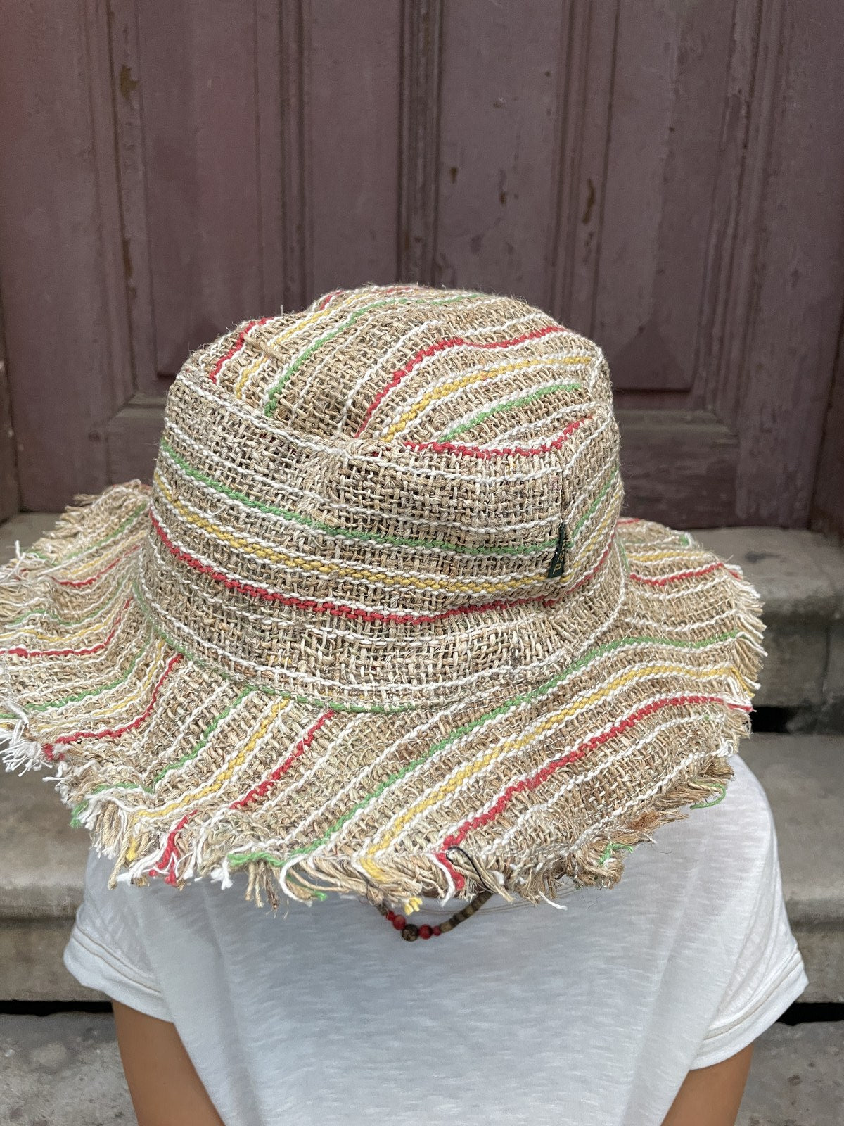 %100 Hemp El Dokuması Bohem Şapka – Renkli Çizgili Desen