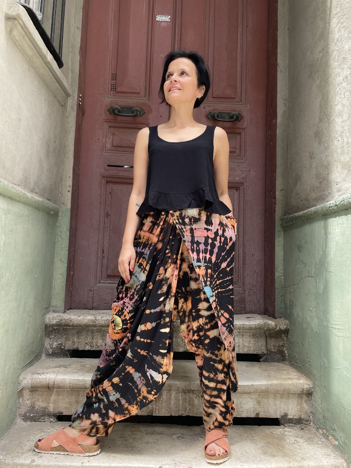 Bohem Askılı Kol Siyah Crop Bluz