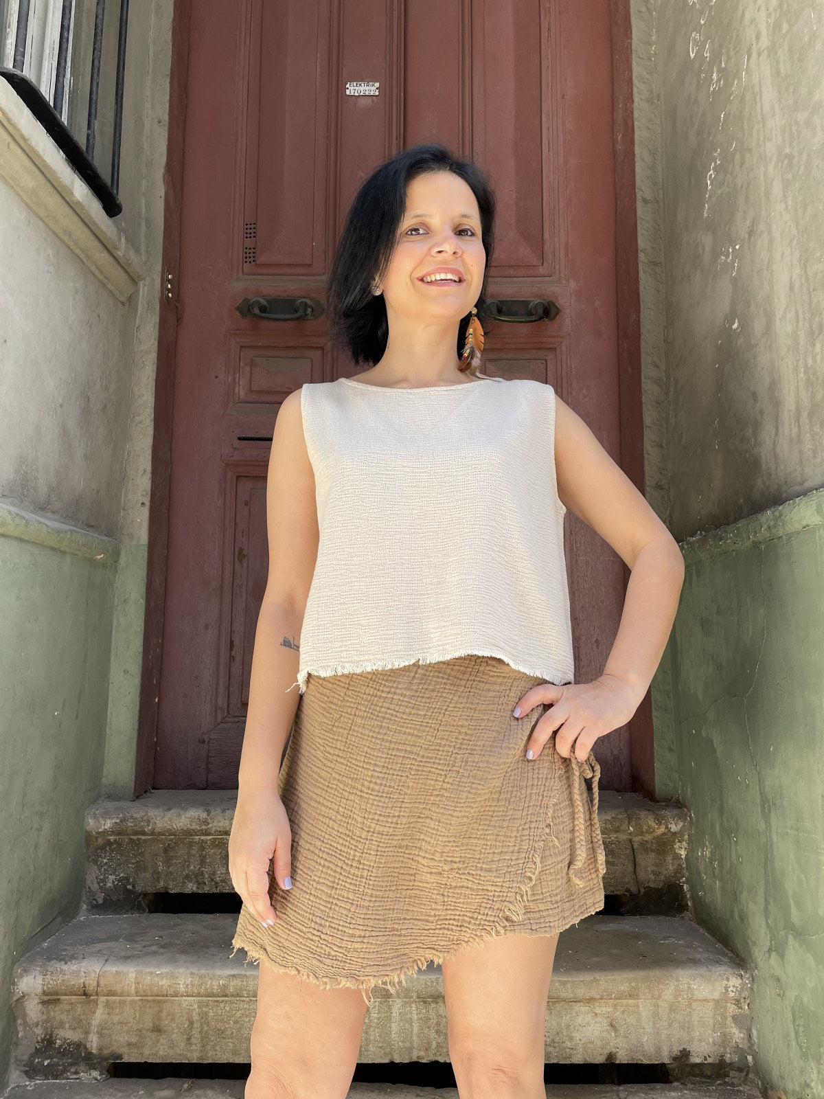 Bohemian Muslin Loose Boat Neck Blouse