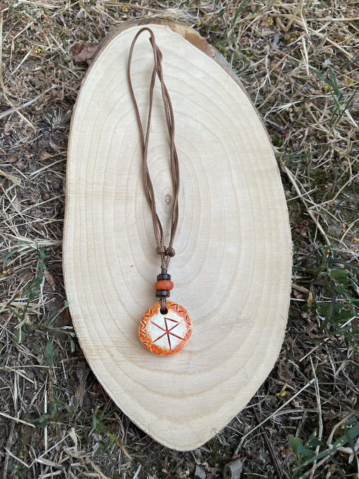 El Yapımı Şans Turuncu Seramik Kolye