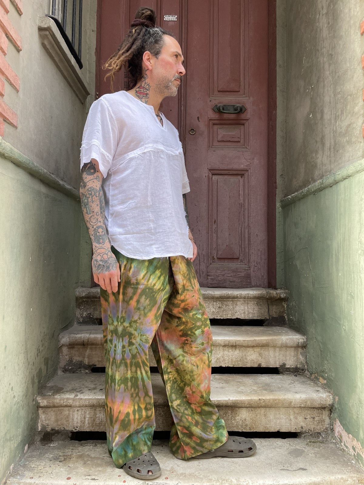 Unisex Yeşil Batik Thai Balıkçı Pantolon