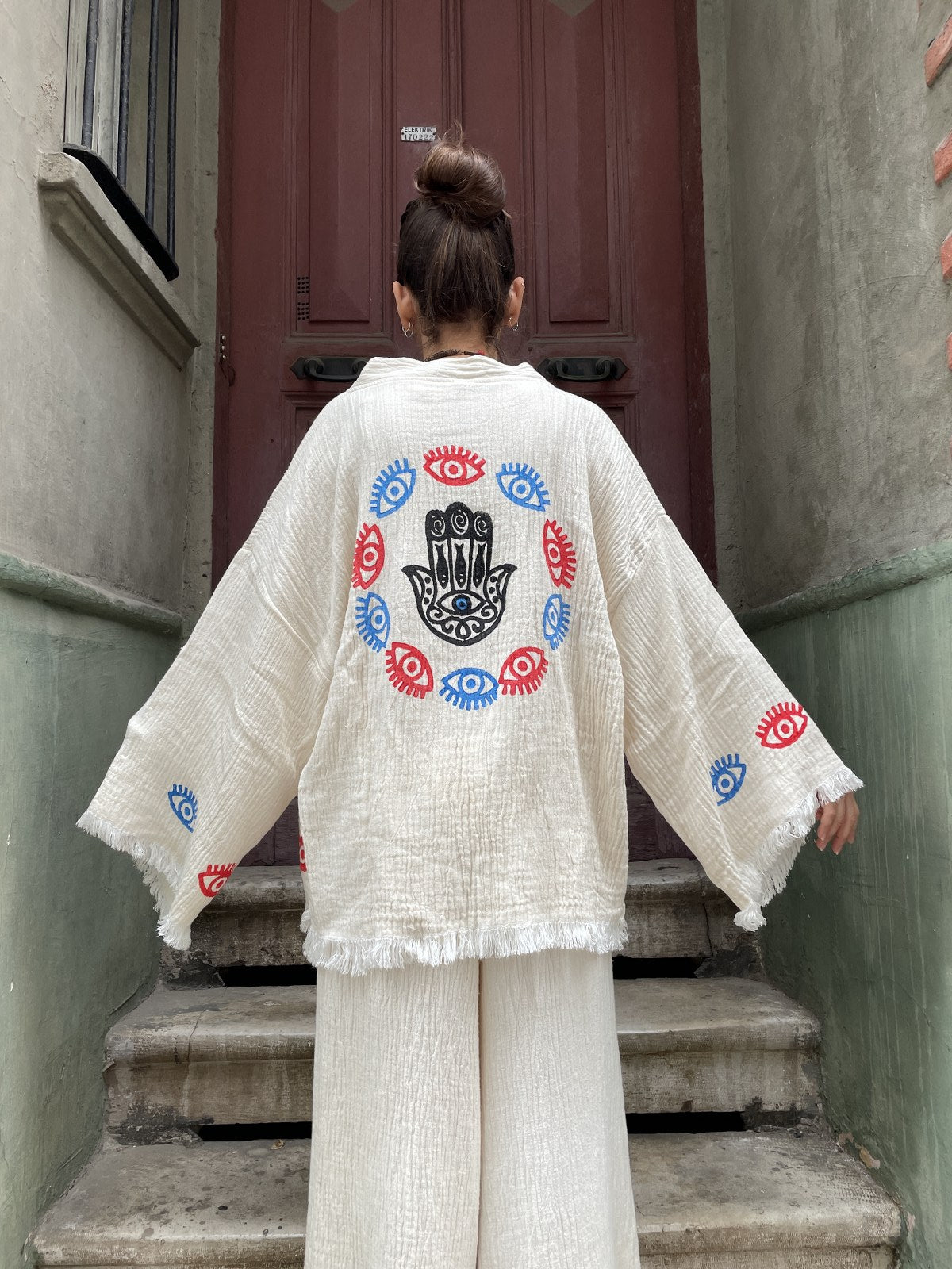 Fatma Ananın Bereket Eli Bohem Kadın Yoga Doğal Kumaş Kimono Takım Yoga Takımı