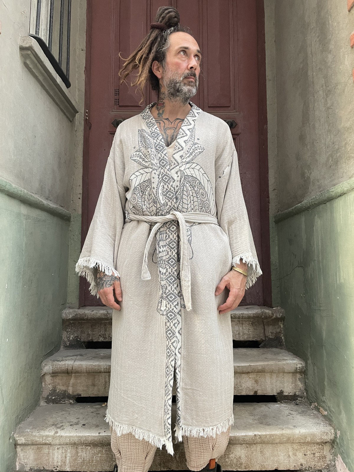 Fil Desenli Uzun Kimono Ceket Bornoz