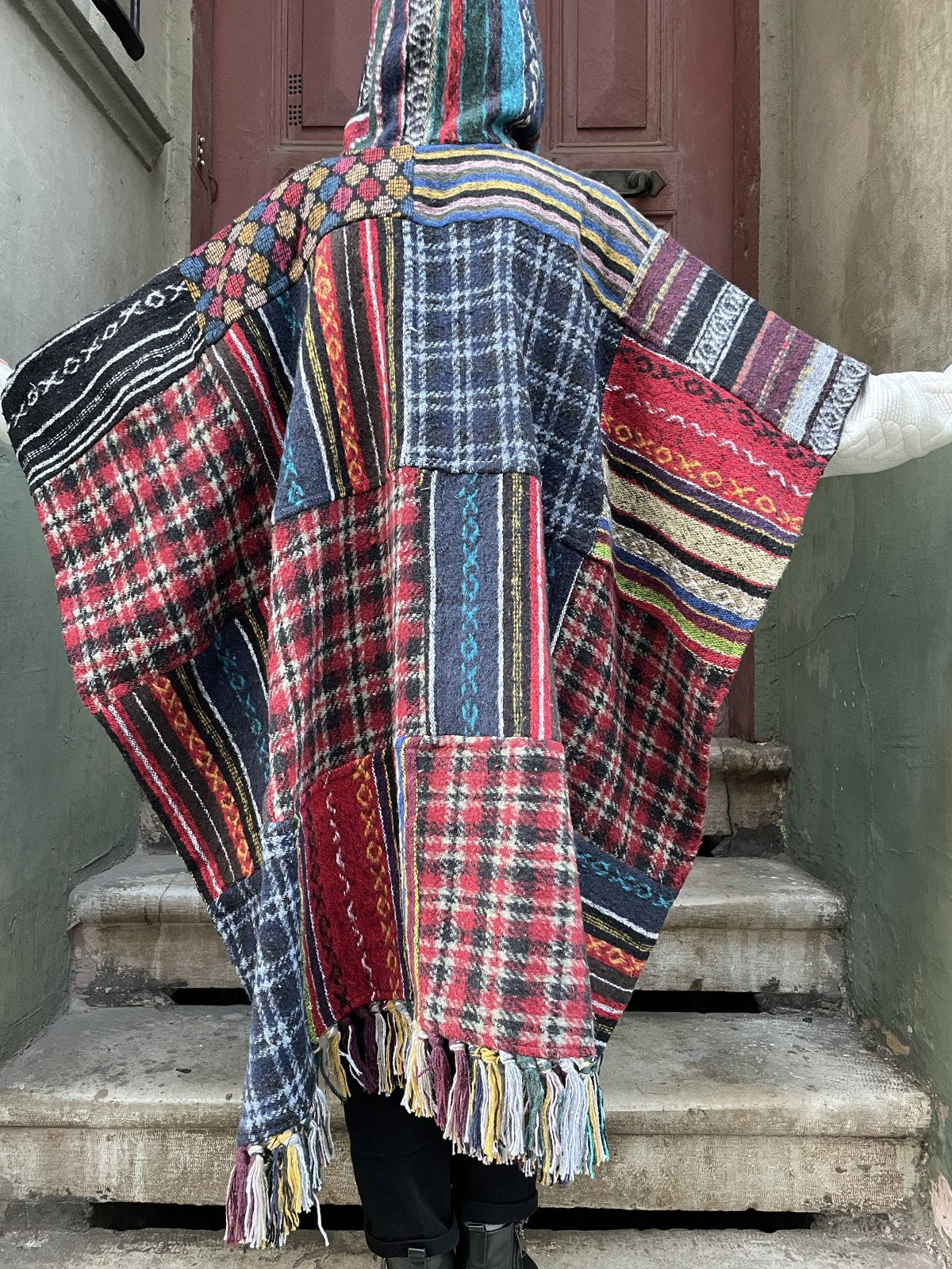 Unisex Nepal Gheri Turkuaz Panço