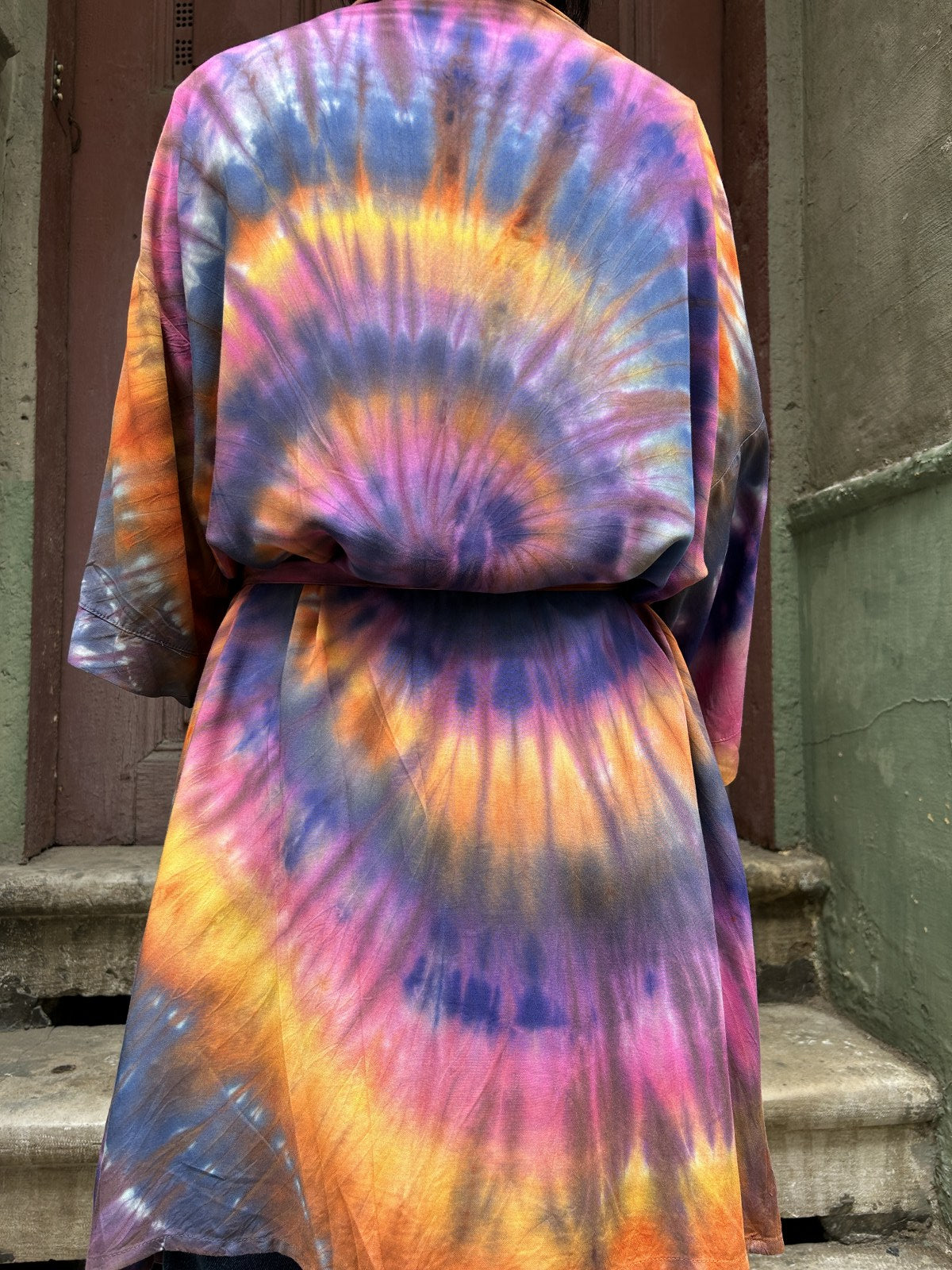 Unisex Bohem Gökkuşağı Batik Tasarım Kimono Ceket