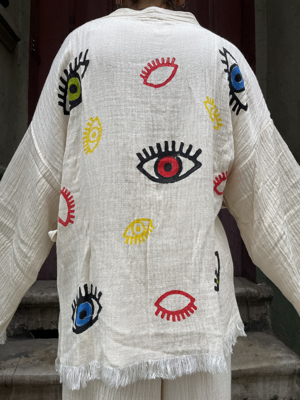 Renkli Gözler Bohem Kadın Yoga Doğal Kumaş Kimono Takım Yoga Takımı