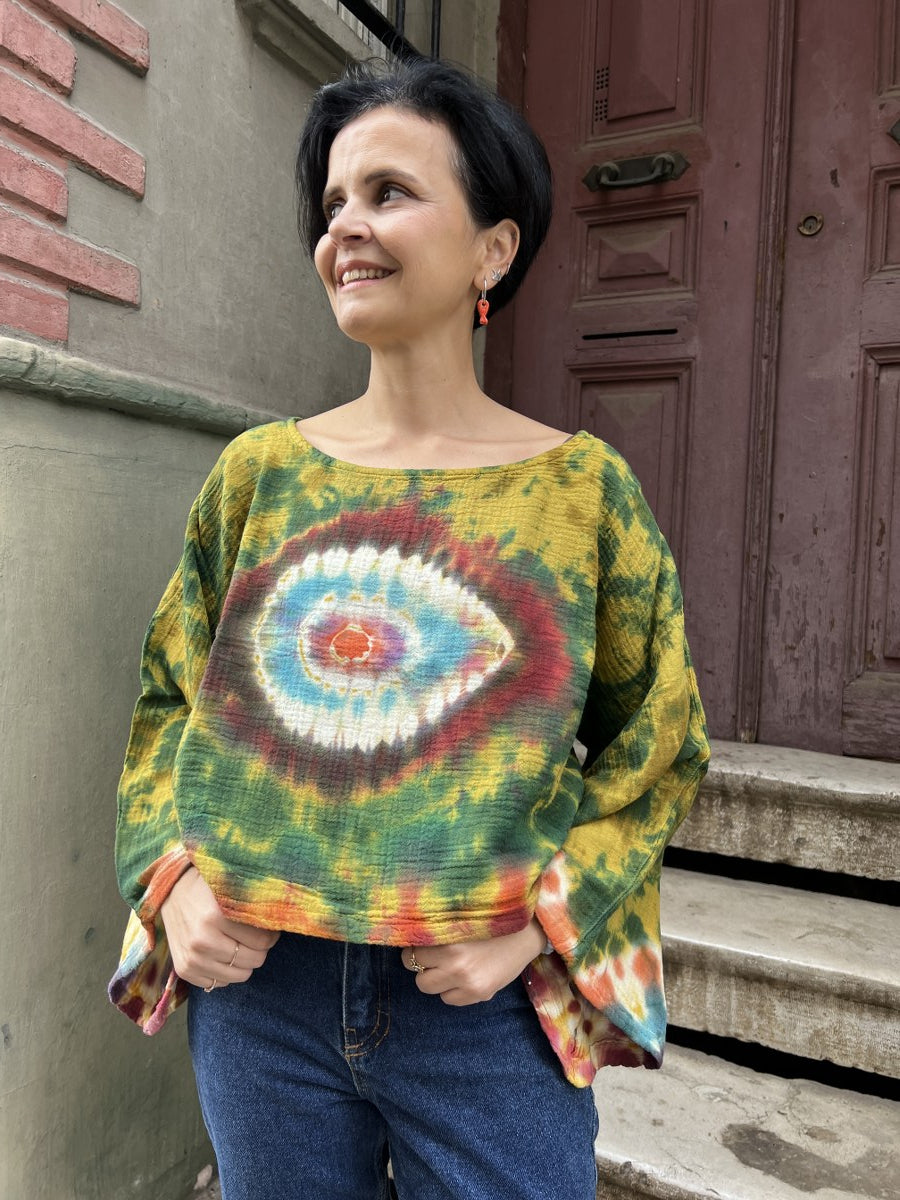Kadın Batik Bluz Mystic Eye – El Boyaması, %100 Müslin