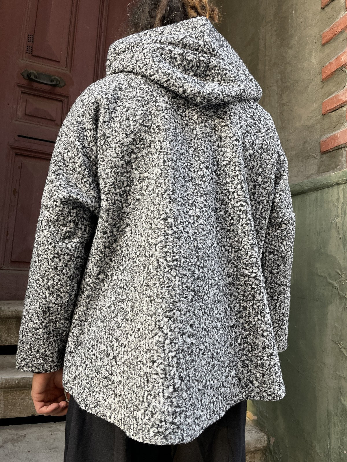 Unisex Gri Bohem Salaş Kapşonlu İtalyan Kaban Mont