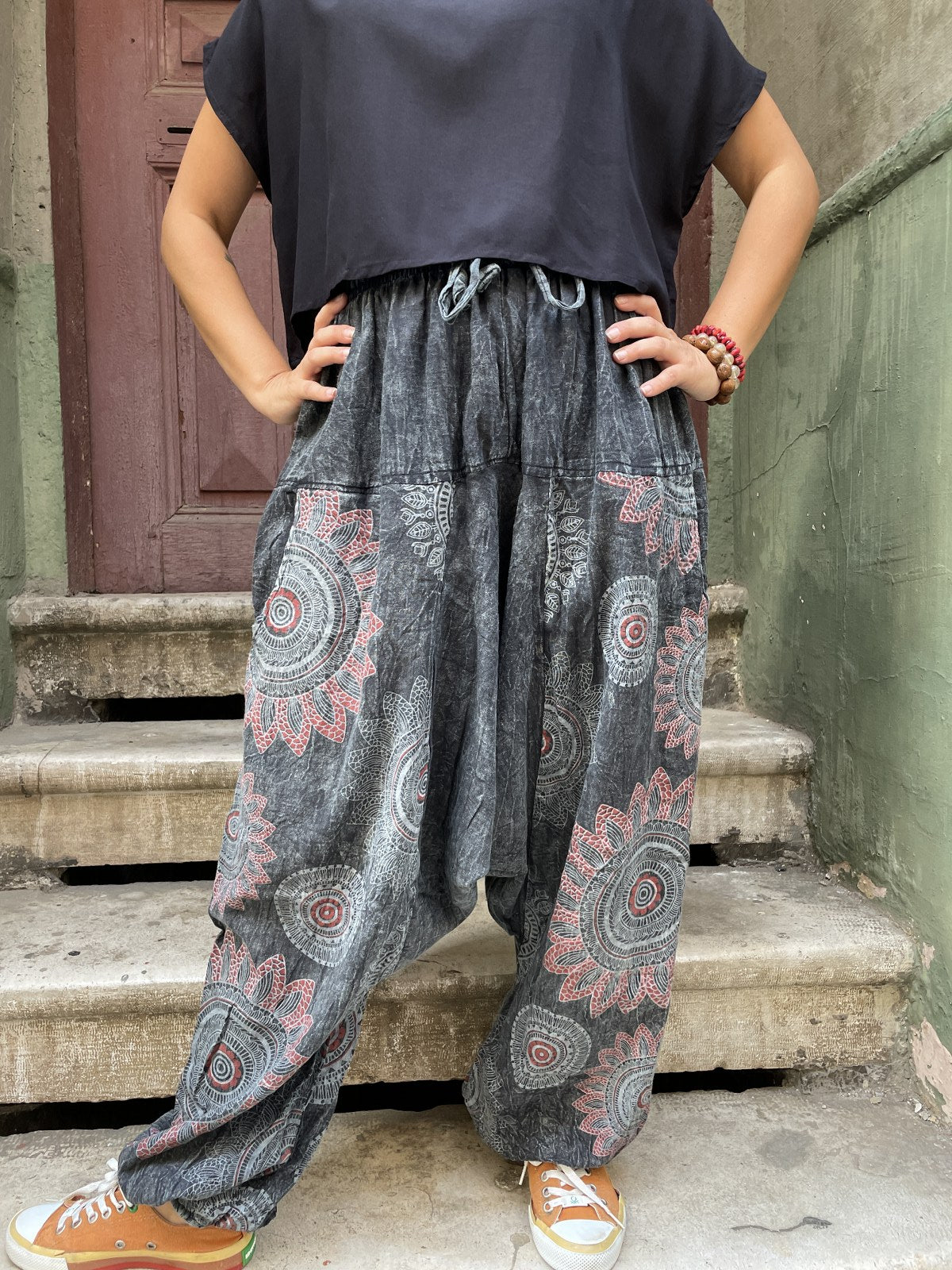 Unisex Nepal Mandala Desenli Bol Kadın Şalvar Pantolon
