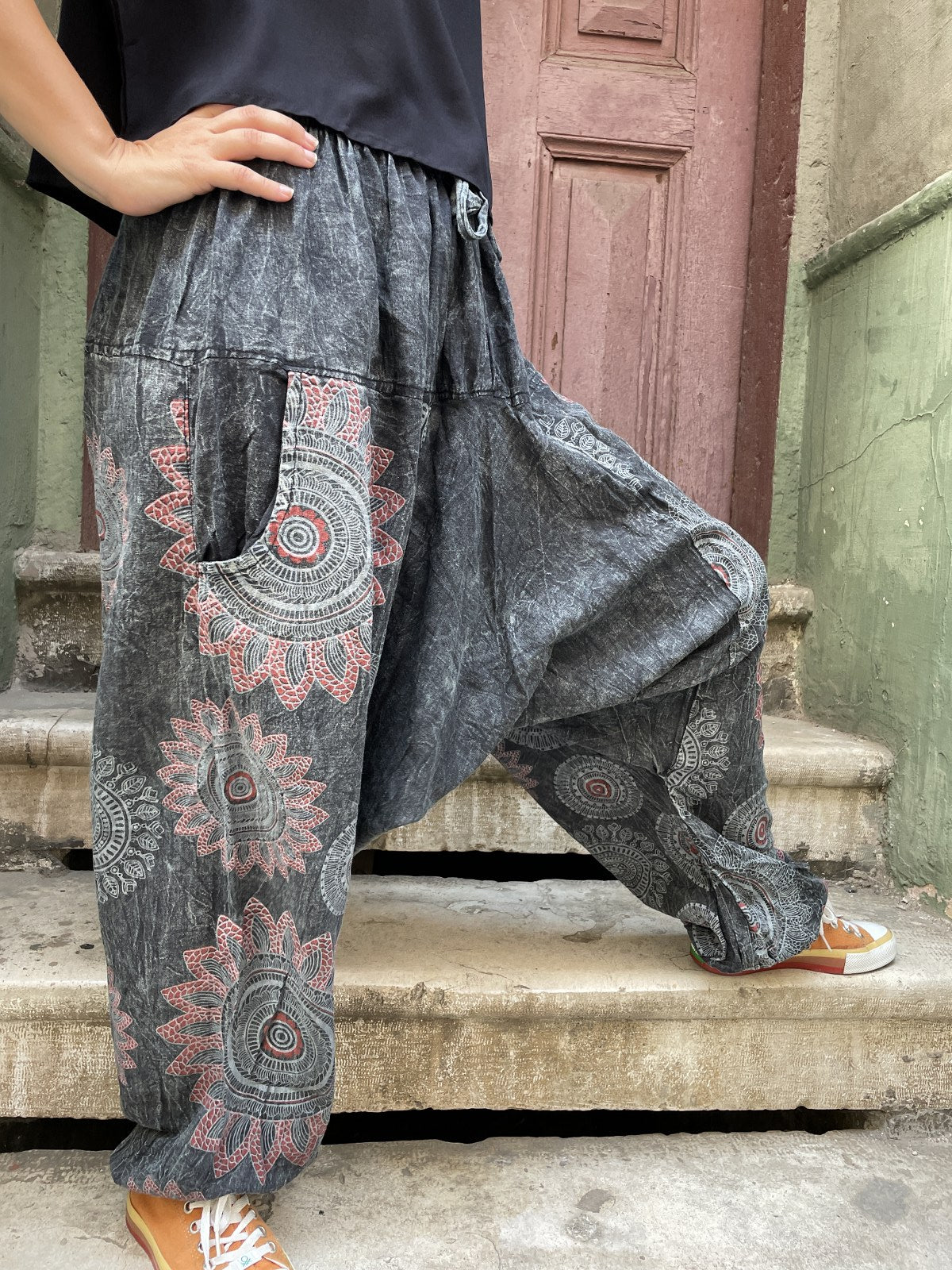 Unisex Nepal Mandala Desenli Bol Kadın Şalvar Pantolon
