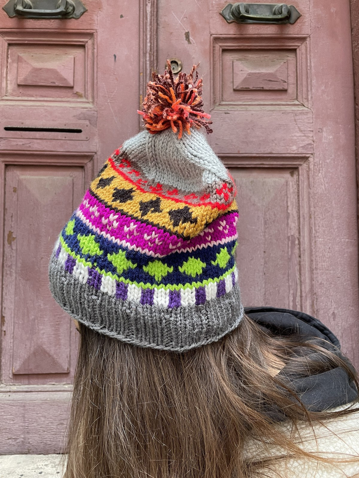 Bohem Gri Motifli Yün Bere Eldiven Takımı