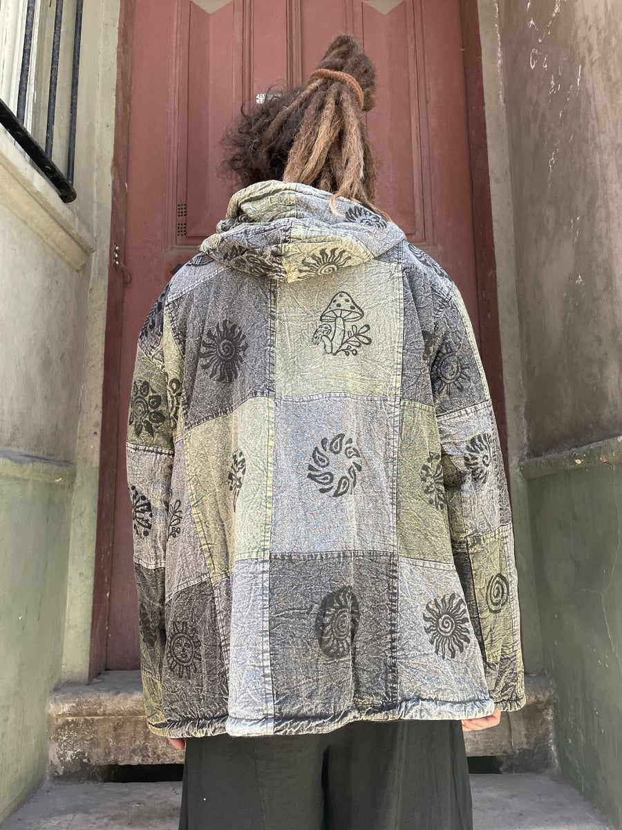 Nepal Kapüşonlu Patchwork İçi Polarlı Mont