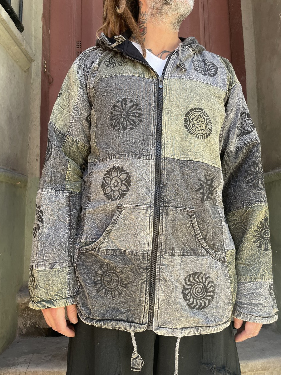 Nepal Kapüşonlu Patchwork İçi Polarlı Mont