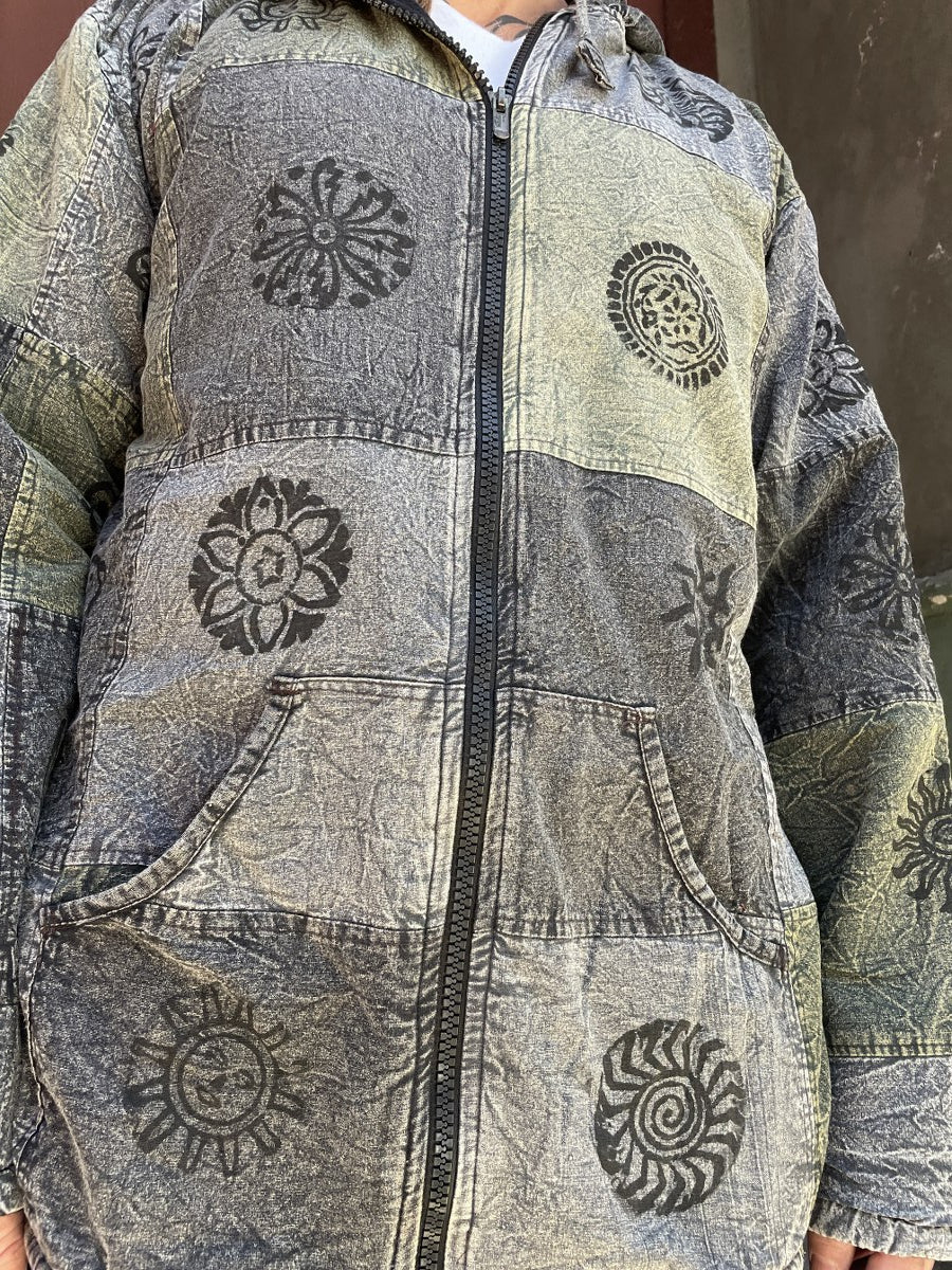 Nepal Kapüşonlu Patchwork İçi Polarlı Mont