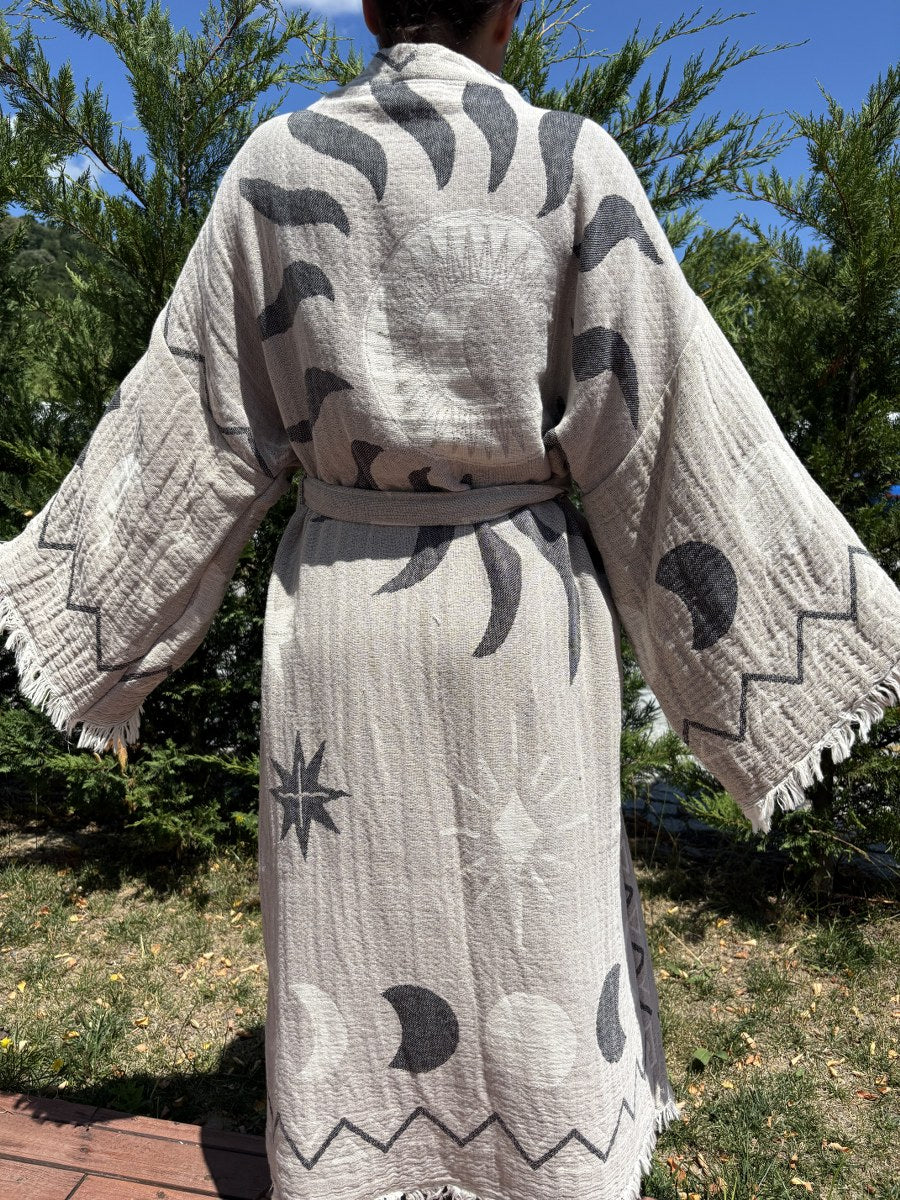 Güneş Desenli Unisex Pamuk Kaftan