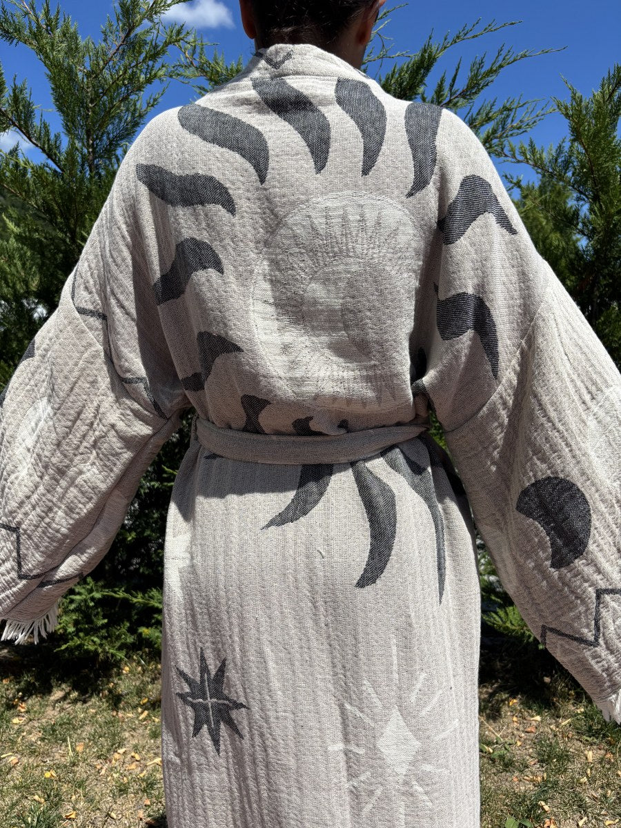Güneş Desenli Unisex Pamuk Kaftan