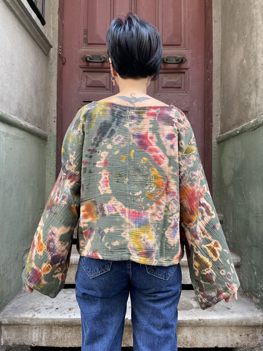 Batik Müslin Bluz – “Luna” – El Boyaması Bohem Tasarım,
