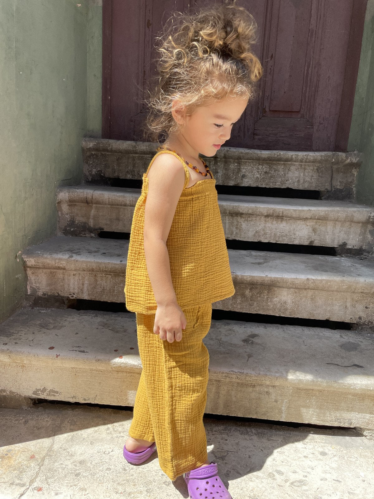 Bohem Müslin Hardal Çocuk Pantolon