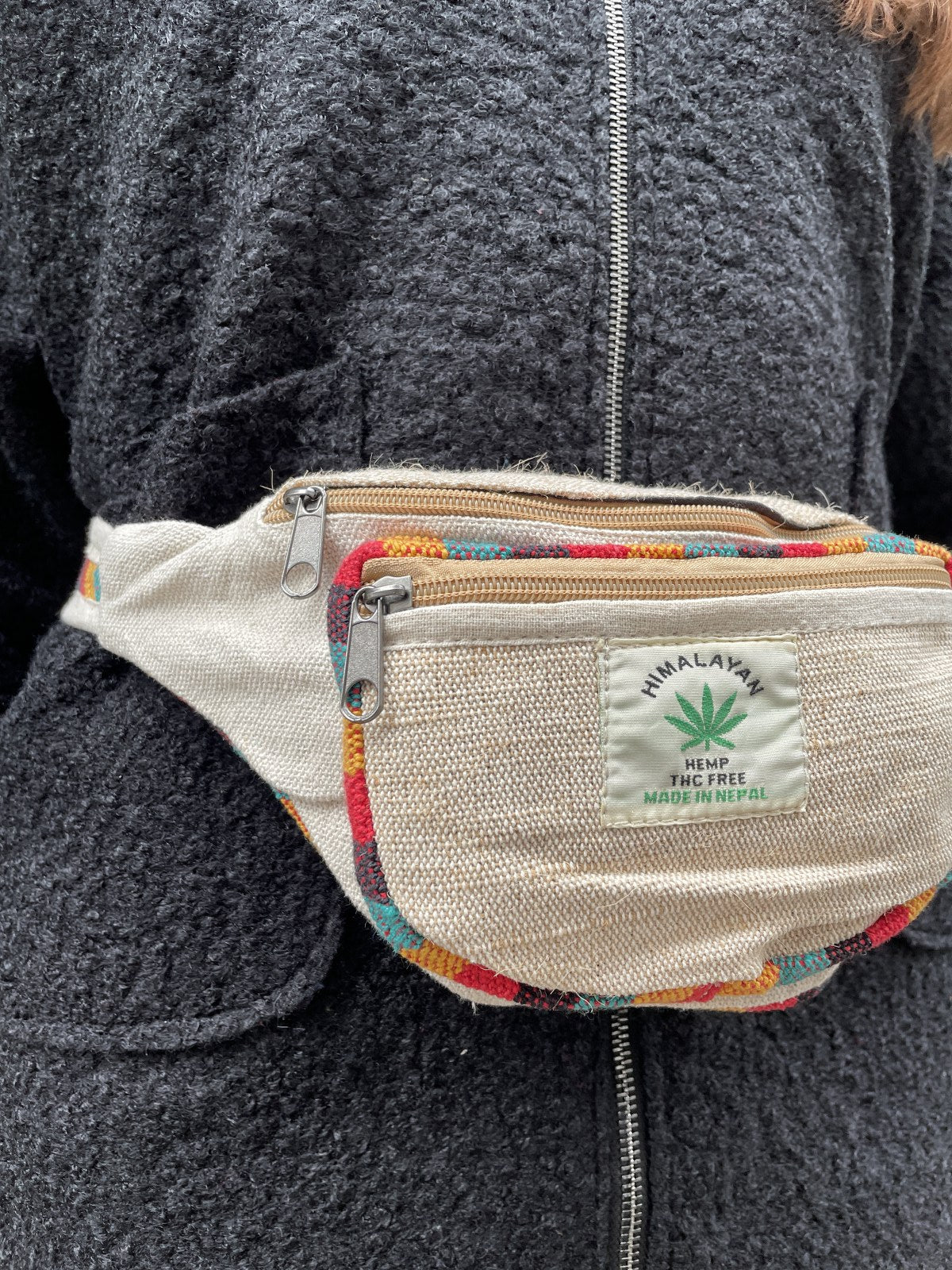 %100 Pure Hemp Bej Renkli Bel Çantası