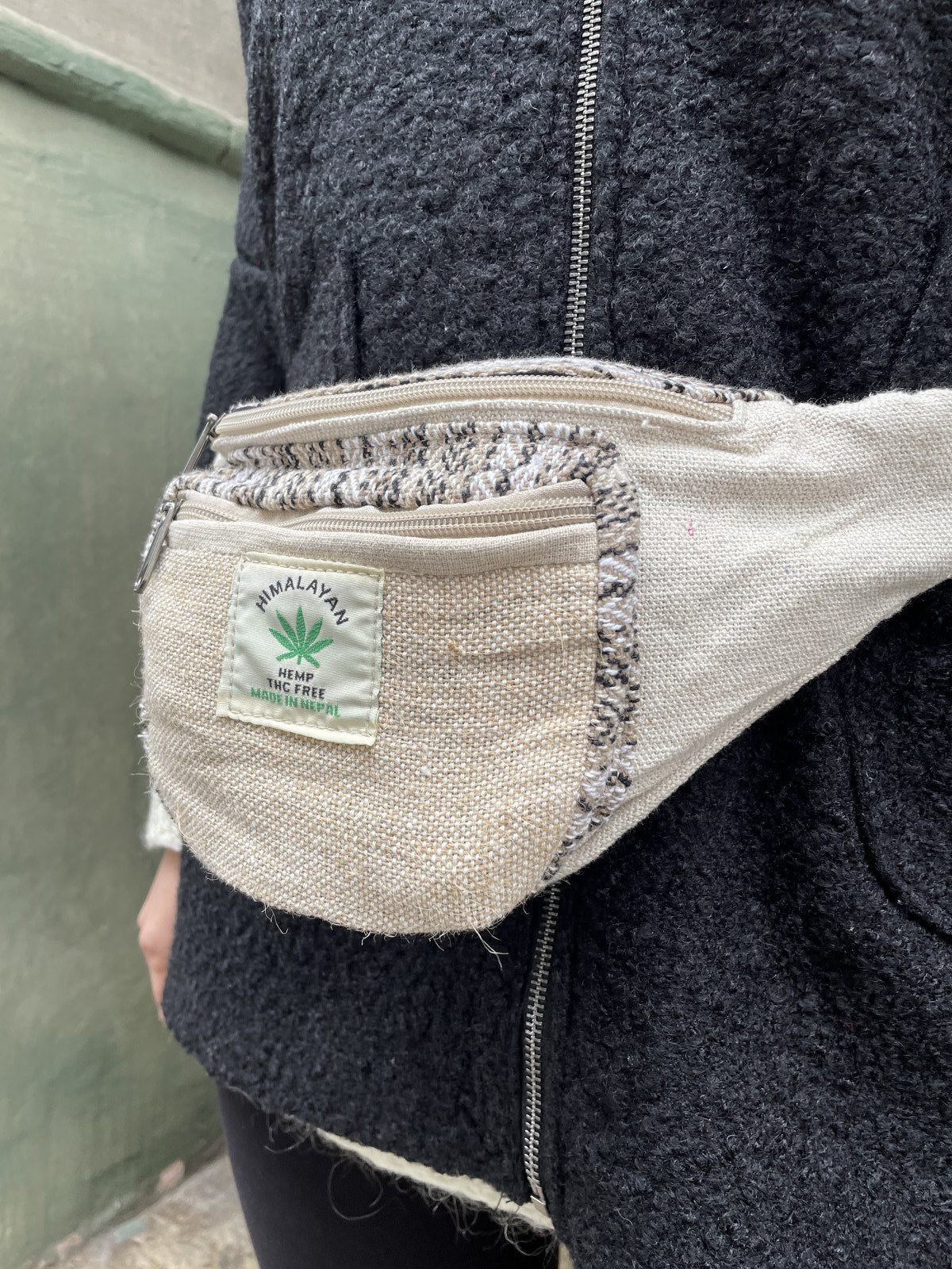 Pure Hemp Krem Çizgili Bel Çantası