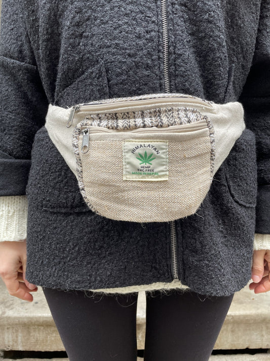 Pure Hemp Krem Çizgili Bel Çantası