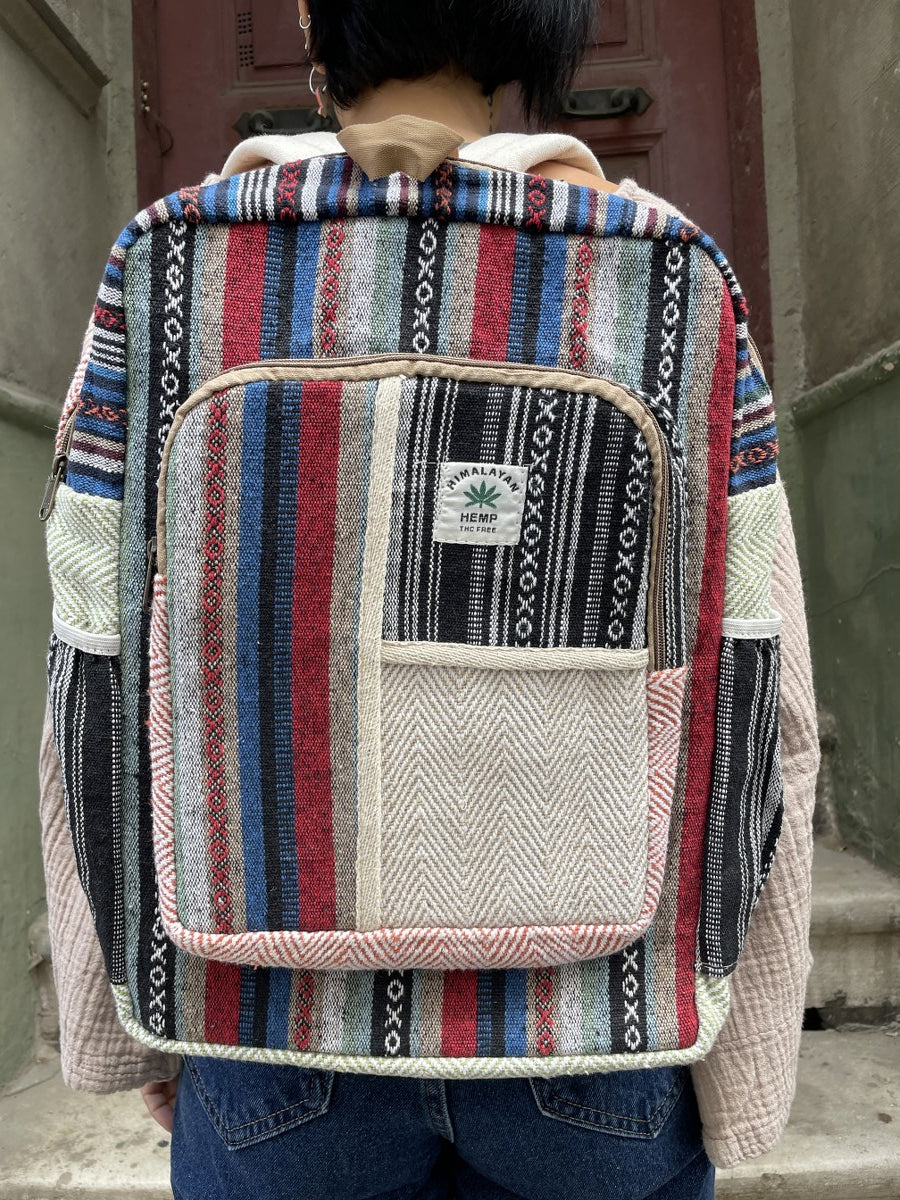 Himalayan Baja Bej Kırmızı Çizgili Hemp Sırt Çantası