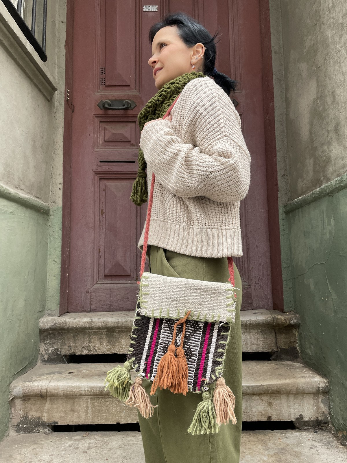 Bohem El Dokuma Kilim Baklava Desenli Çanta