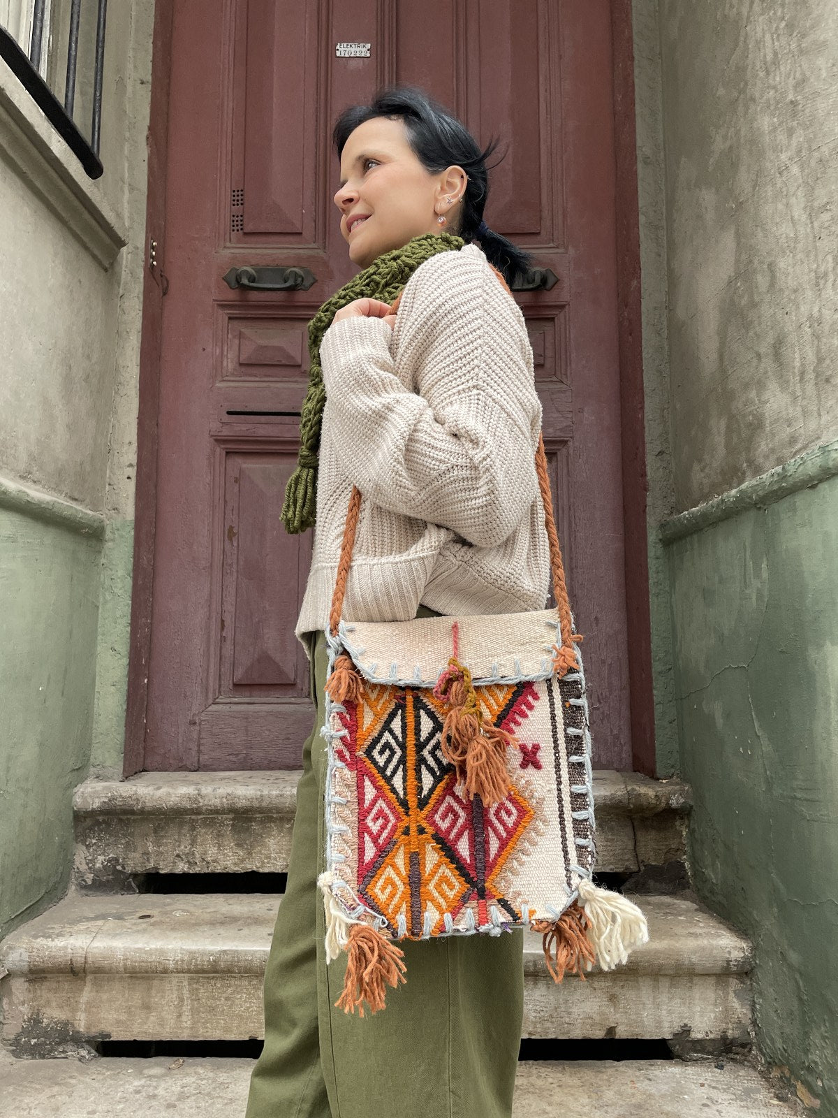 Bohem El Dokuma Kilim Desenli Çanta