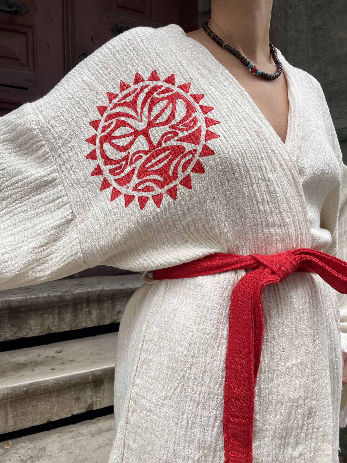Kırmızı Güneş Bohem Kadın Yoga Doğal Kumaş Kimono Takım Yoga Takımı