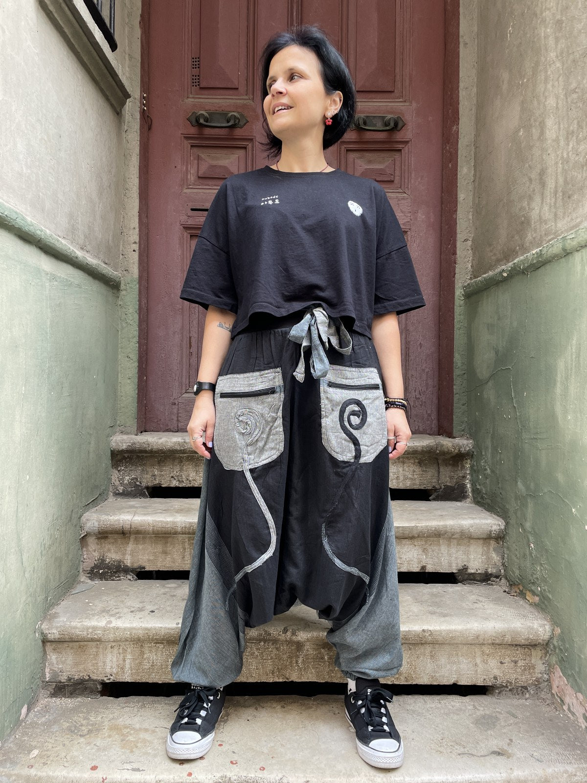 Unisex Renkli Nepal Şalvar Pantolon – Siyah Gri
